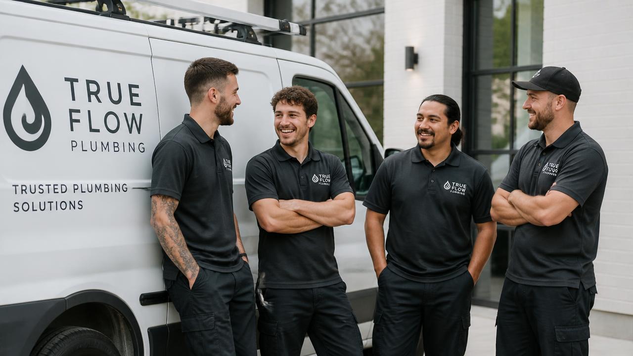 The Northline Plumbing crew beside their service van